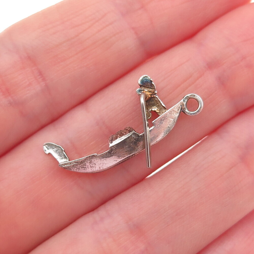 925 Sterling Silver Antique Art Deco Venetian Gondola 3D Charm Pendant